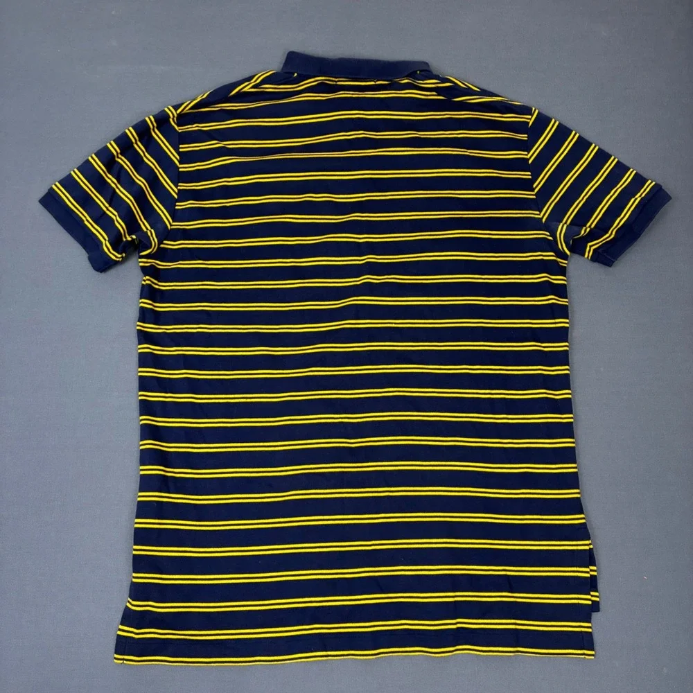 Polo Ralph Lauren Navy Blue & Yellow Striped Short Sleeve Polo Shirt Mens Medium